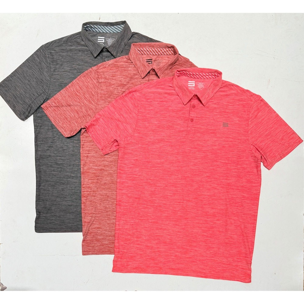 Men's Three Sixty Six Golf Polo Shirt L Heathered Moisture Wicking Set of 3